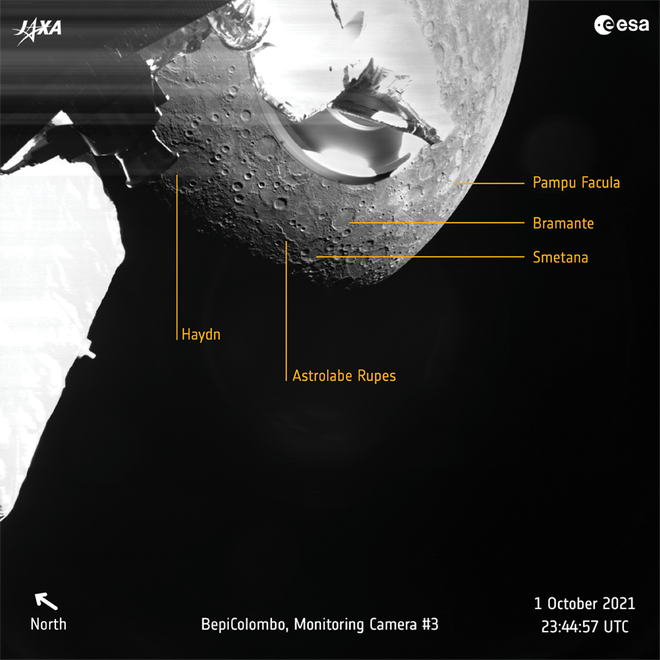 Parte do hemisfério sul de Mercúrio (Imagem: Reprodução/ESA/BepiColombo/MTM)
