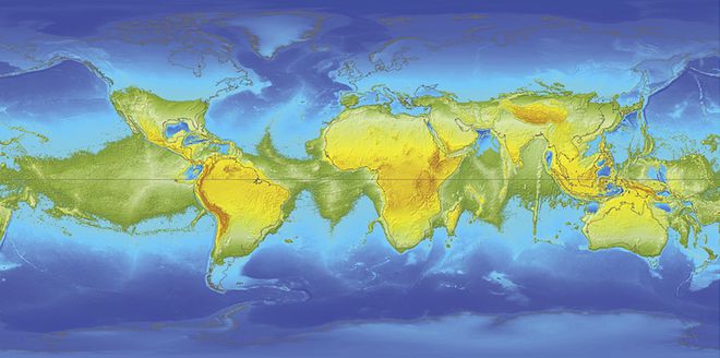 Simulação mostra faixa de terra que apareceria na linha do equador e os polos sob a água (Reprodução/ESRI)