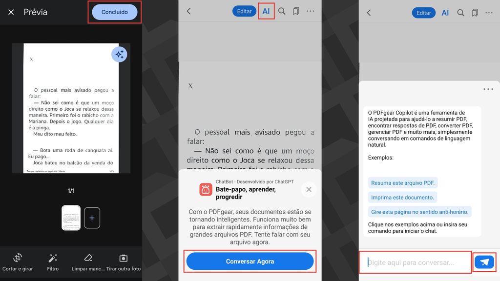 Passos para usar o Copilot no PDFgear Scan