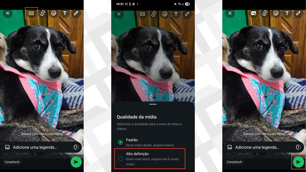 Passos ativar o envio de HD em imagens e vídeos