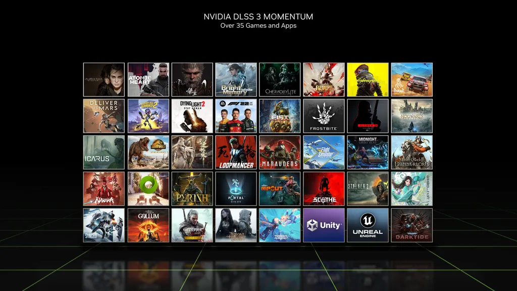 Mais de 35 games e programas de desenvolvimento terão suporte ao DLSS 3, com o primeiro deles chegando em outubro (Imagem: Nvidia)