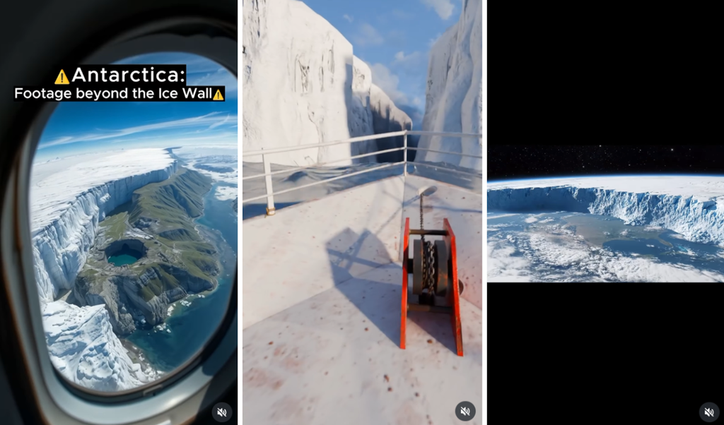 A suposta Muralha de Gelo no final da terra plana deriva da noção de que a Antártica seria um impedimento para a exploração dos limites do mundo (Imagem: Redes sociais/Reprodução)