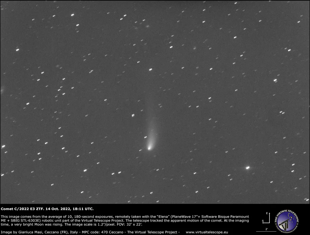 Cometa C/2022 E3 ZTF fotografado enquanto se aproxima do Sol (Imagem: Reprodução/The Virtual Telescope/Gianluca Masi)