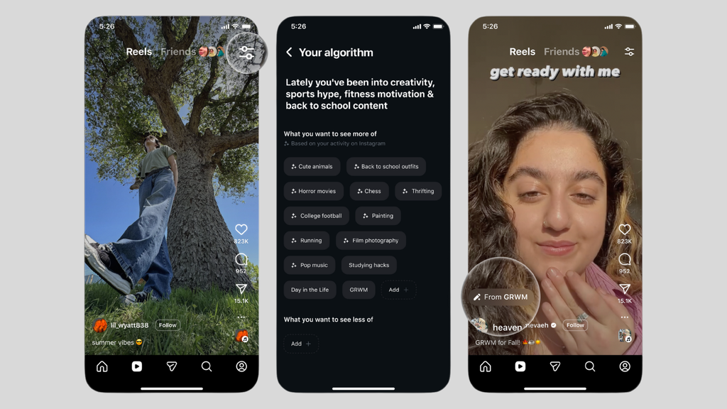 Instagram terá opção para controlar o algoritmo do Reels (Imagem: Divulgação/Meta)