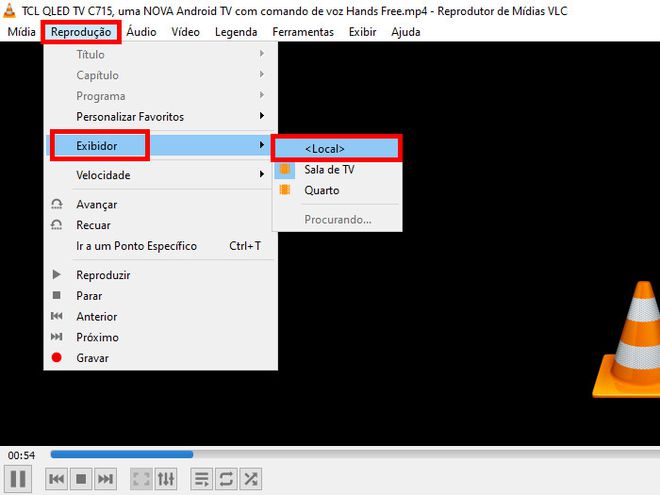 Para finalizar a transmissão, escolha a opção "Local" dentro do item "Reprodução" no menu superior (Captura de tela: Matheus Bigogno)
