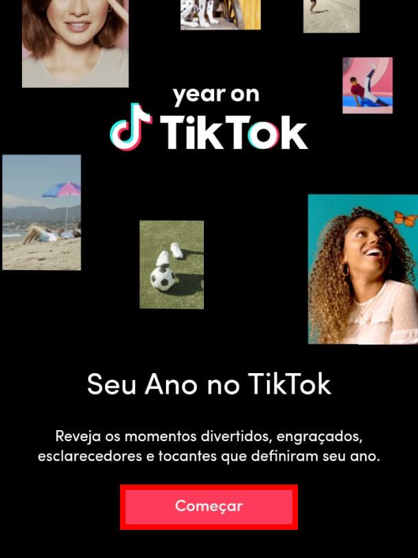 Acesse o link da retrospectiva do TikTok através de um navegador web e clique em "Começar" (Captura de tela: Matheus Bigogno)