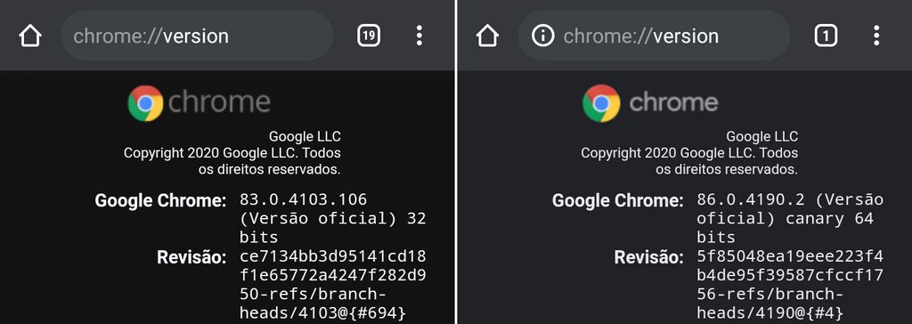 Chrome 64-bit já é distribuído na edição Canary (dir.) (imagem: Rubens Eishima/Canaltech)
