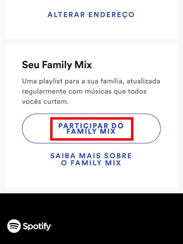Para ter acesso à playlist do plano, clique em "Participar do Family Mix" (Captura de tela: Matheus Bigogno)