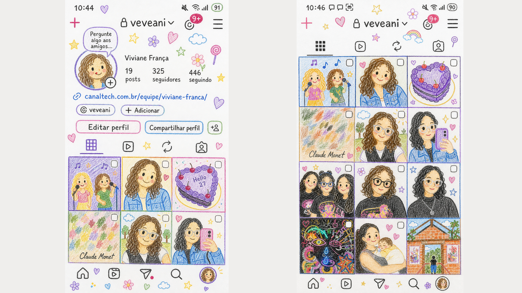 Perfil do Instagram em desenho de giz de cera