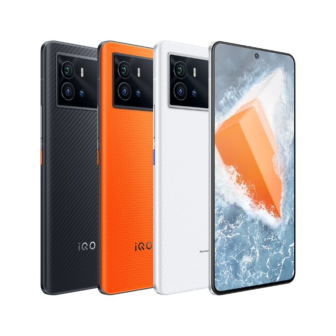 IQOO 9 será vendido em preto, branco e laranja (Imagem: Reprodução/iQOO)