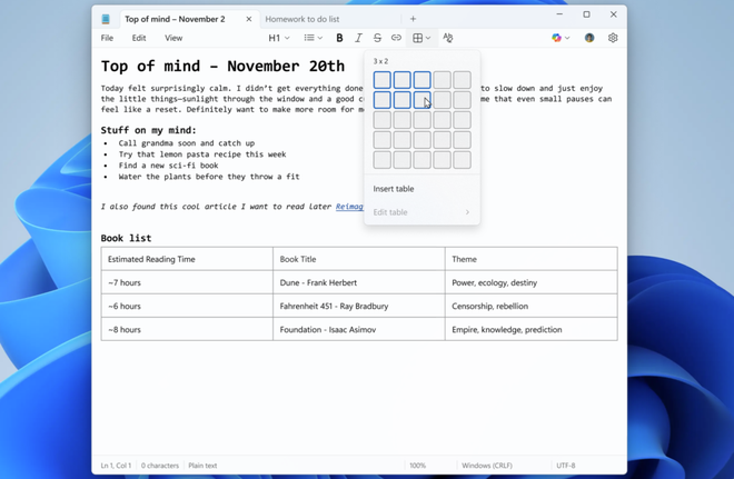 Tabelas no Bloco de Notas