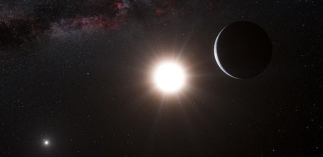 Representação artística de um exoplaneta orbitando a estrela Alpha Centauri B (Imagem: Reprodução/ESO/L. Calçada/N. Risinger)