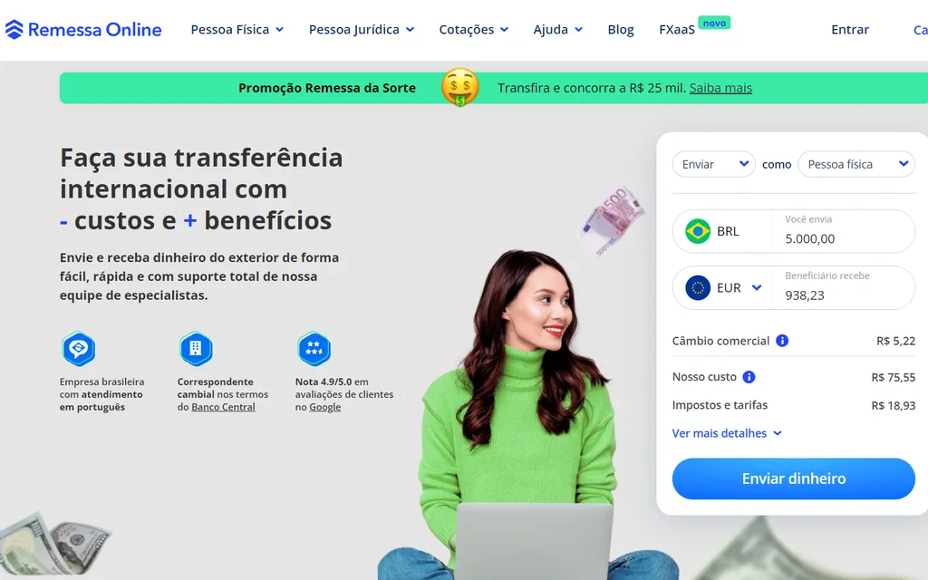 O Remessa Online é uma solução brasileira para enviar dinheiro para o exterior (Captura: Kris Gaiato)