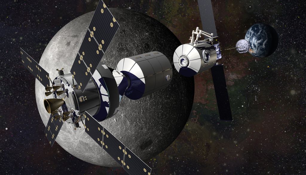 Arte imagina como pode ser uma estação espacial lunar (Imagem: Lockheed Martin)