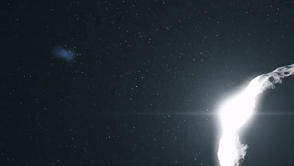 Representação da colisão da missão DART em Dimorphos (Imagem: Reproduçãoi/ESA)