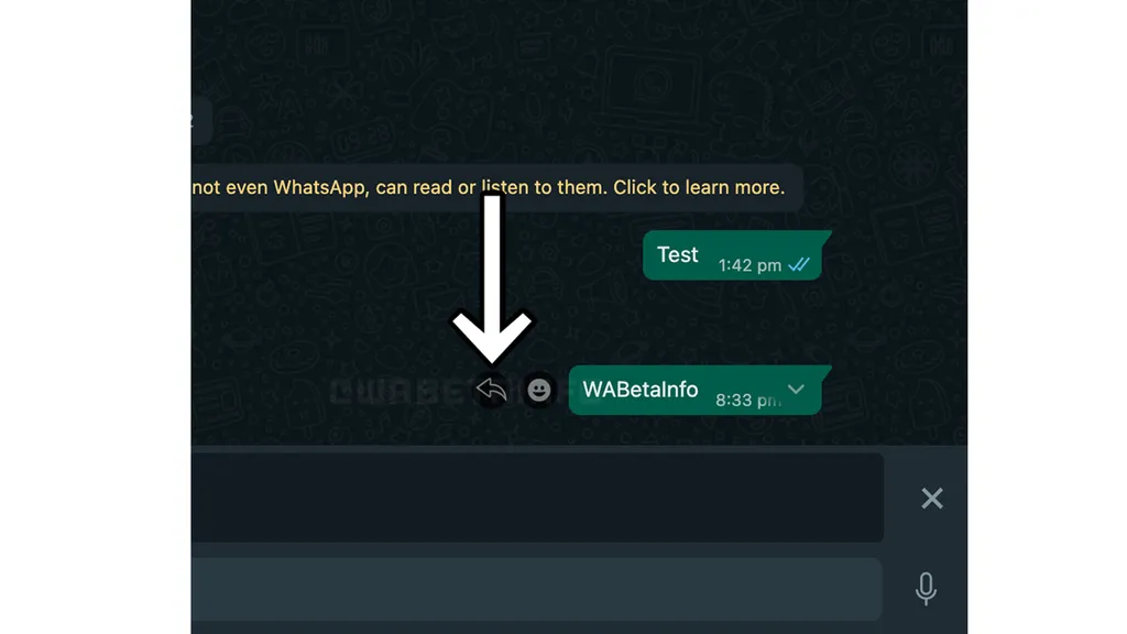 O atalho vai facilitar o envio de respostas diretas no programa do WhatsApp para Desktop (Imagem: Reprodução/WABetaInfo)