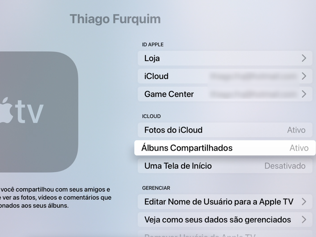 Habilite os álbuns compartilhados no app Fotos no seu iPhone para o Apple TV - Captura de tela: Thiago Furquim (Canaltech)