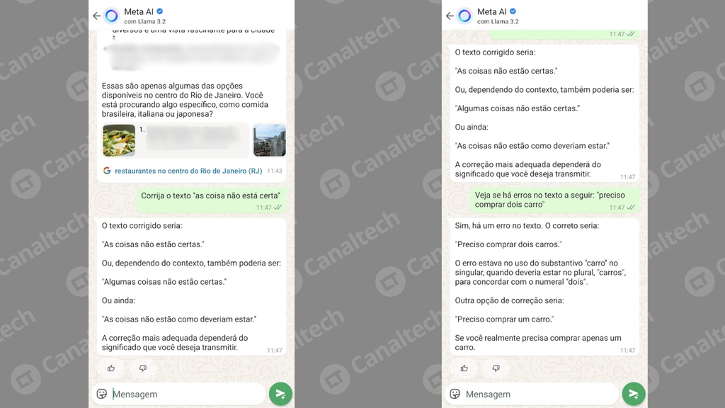 Use a Meta AI para revisar textos antes de enviá-los no WhatsApp (Imagem: Captura de tela/Bruno De Blasi/Canaltech)