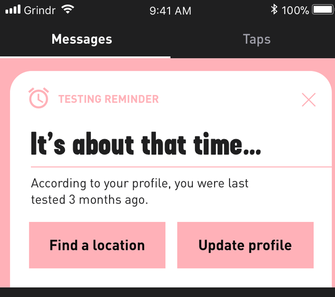 Grindr lança ferramenta para que usuários se lembrem de fazer o teste do HIV