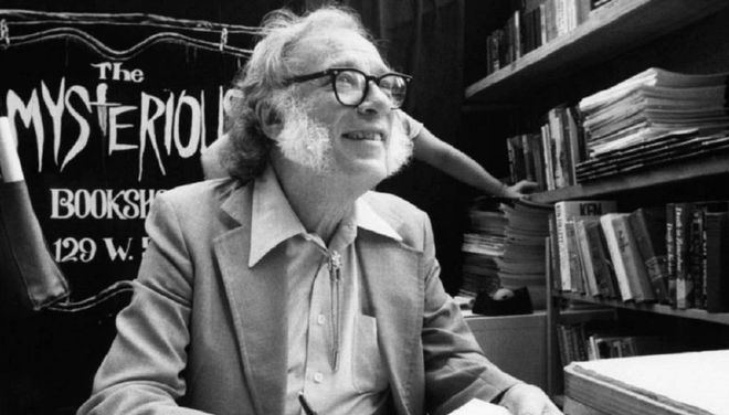 Isaac Asimov em 1984 na livraria Mysterious Book Store de Nova York.