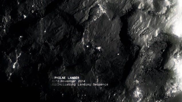 Módulo Philae, no centro da imagem, mergulha na superfície do cometa para seu pouso histórico (Foto: ESA/Rosetta/NAVCAM)