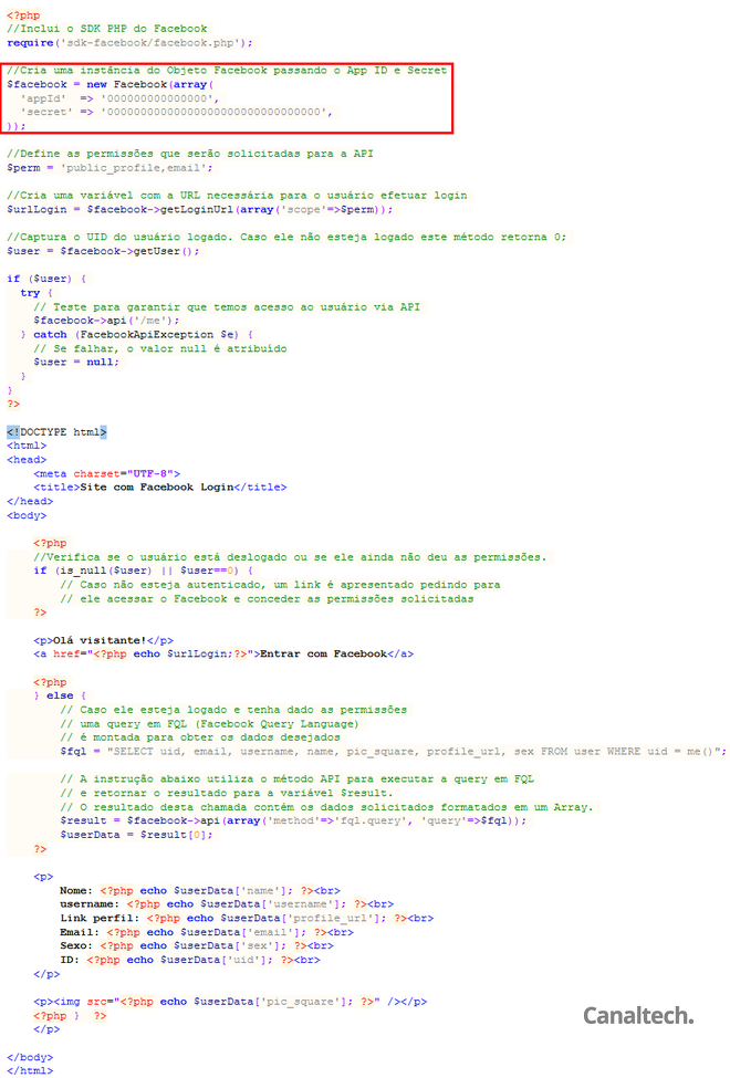 Exemplo de implementação usando SDK PHP