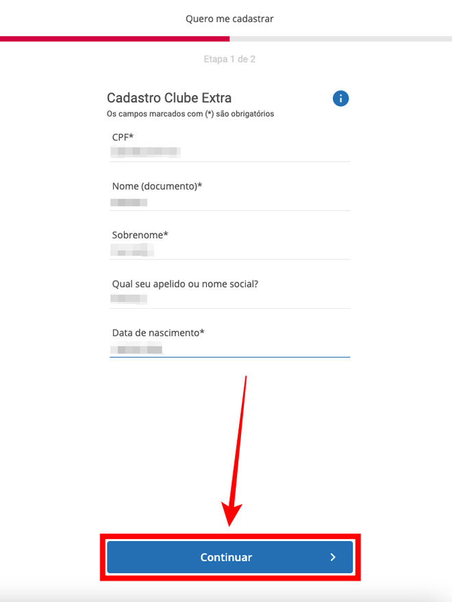 Insira mais alguns dados exigidos pelo app do Clube Extra (Captura de tela: Caio Carvalho/Canaltech)