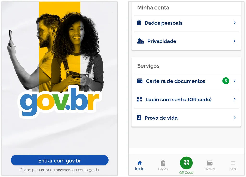 RG único poderá ser acessado na área "Carteira", do aplicativo Gov.br (Captura de tela: André Magalhães)