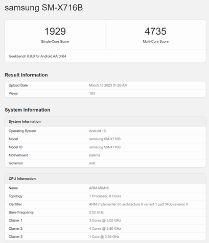 Samsung Galaxy Tab S9 Geekbench Vazamento