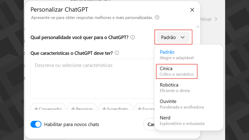 Passos para mudar a personalidade do ChatGPT