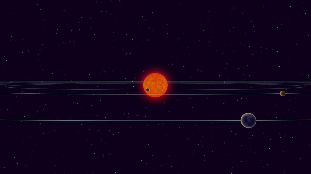 Ilustração das órbitas alinhadas do sistema TRAPPIST-1 (Imagem: Reprodução/NAOJ)