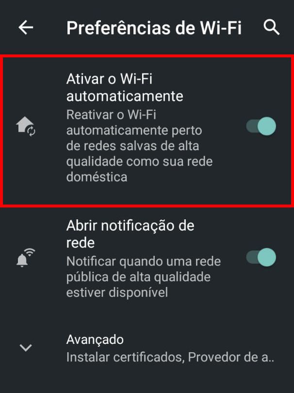 Esta opção impede que o Android se conecte sozinho a redes Wi-Fi próximas que tenham um bom sinal (Captura de tela: Caio Carvalho/Canaltech)