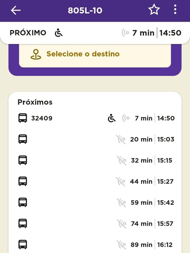 Também é possível os próximos horários de uma linha específica (Imagem: Guadalupe Carniel/Captura de tela)