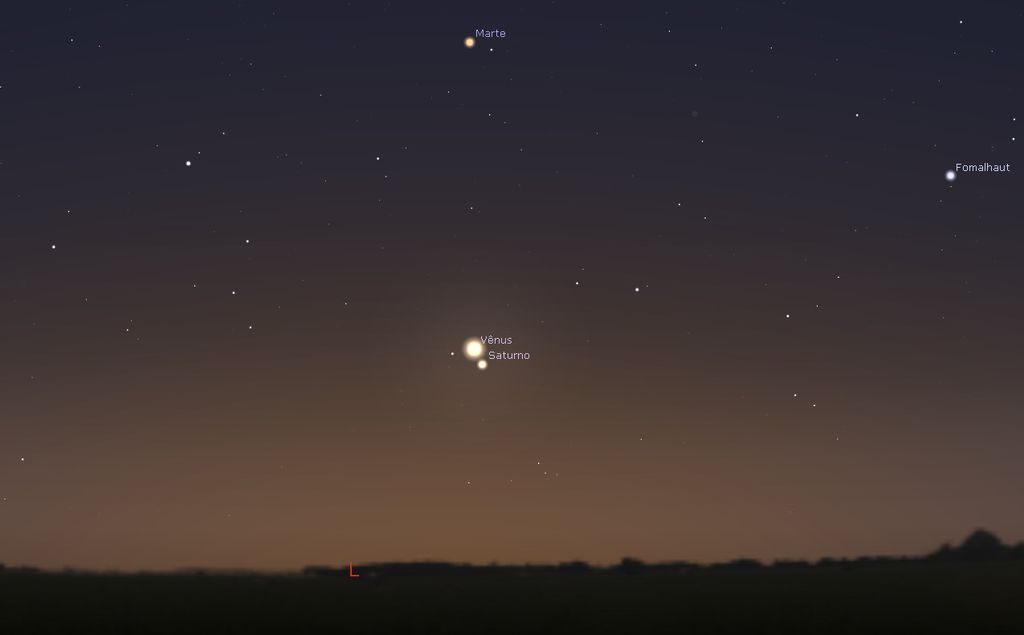 Vênus e Saturno bem juntinhos às 5:40 (Imagem: Captura de tela/Stellarium)