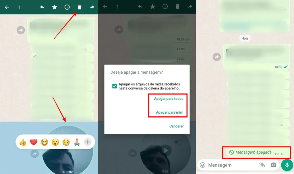 É possível apagar uma mensagem de vídeo enviada no WhatsApp (Imagem: Captura de tela/Fabrício Calixto/Canaltech)