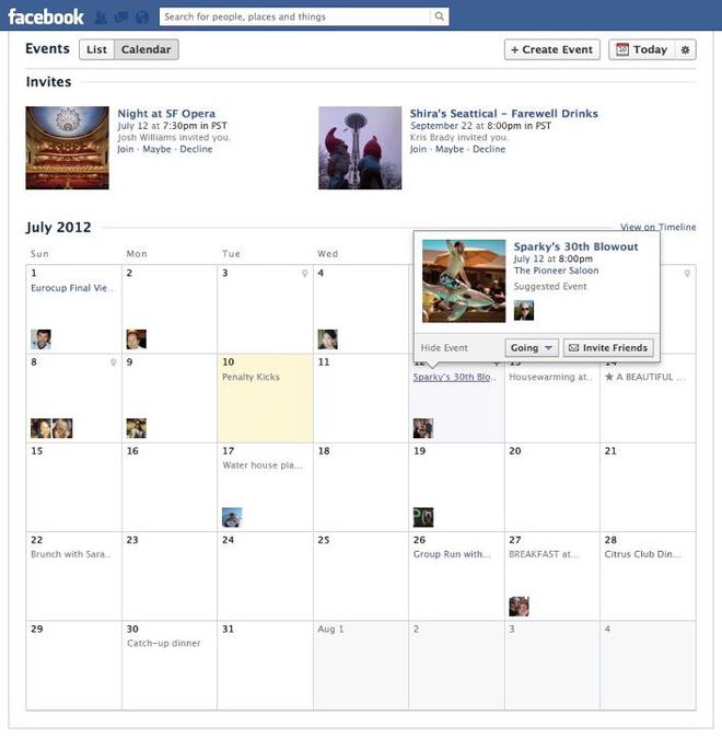 Calendário Facebook Calendário Facebook