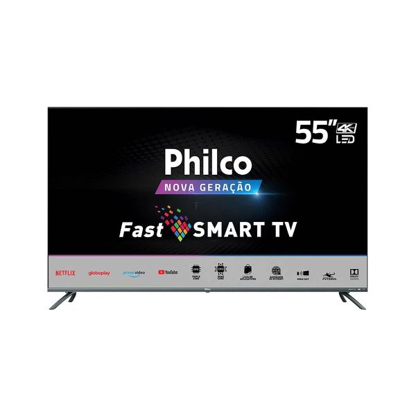 Smart TV LED 55" Philco PTV55G70SBLSG UHD 4K Conexão Wireless, Mídia Cast, Processador Gráfico Triple Core
