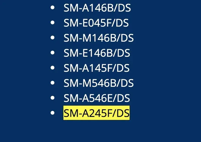 SM-A245F é o número de modelo do suposto Galaxy A24 4G (Imagem: Reprodução/MySmartPrice)