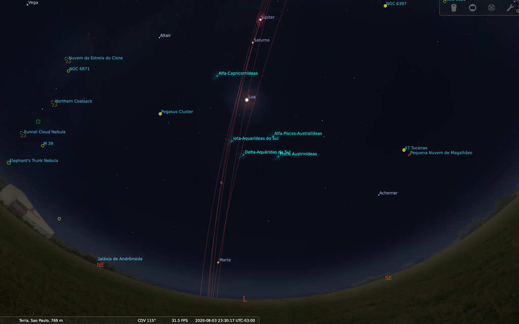 Já próximo da madrugada, Marte aparece mais abaixo (Imagem: Patricia Gnipper/Canaltech)