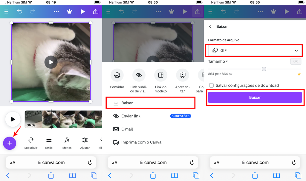 O Canva conta com um editor de GIFs que pode ser acessando em um navegador (Imagem: Captura de tela/Fabrício Calixto/Canaltech)