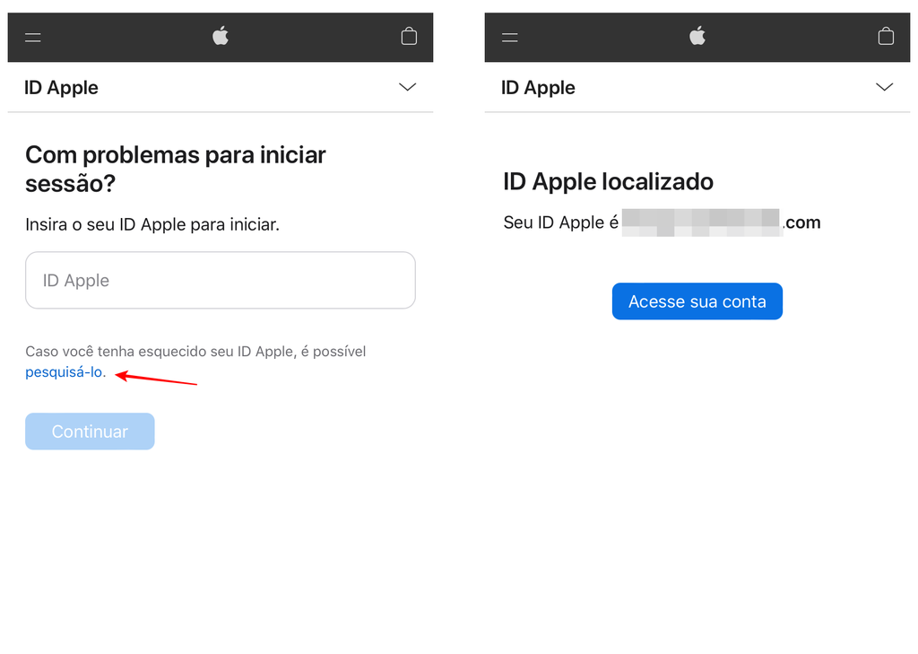 Busque pelo seu ID Apple no site da Apple indicado (Captura de tela: Thiago Furquim)