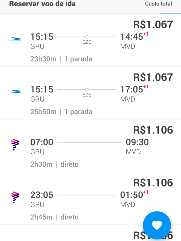 Aplicativo divide as opções por preço, horário e companhia aérea (Foto: Reprodução/André Magalhães)