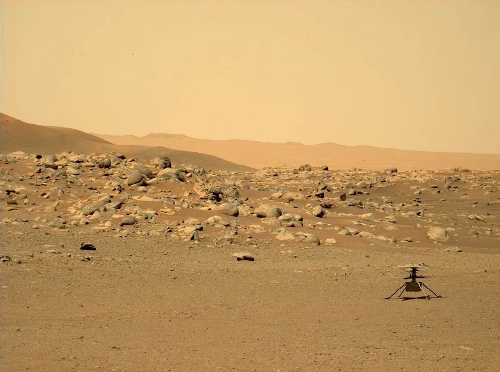 O helicóptero Ingenuity já completou seu 29º voo em Marte (Imagem: Reprodução/NASA/JPL-Caltech/ASU/MSSS)