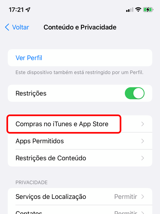 Entre na seção de ajustes de compras no iTunes e App Store - Captura de tela: Thiago Furquim (Canaltech)
