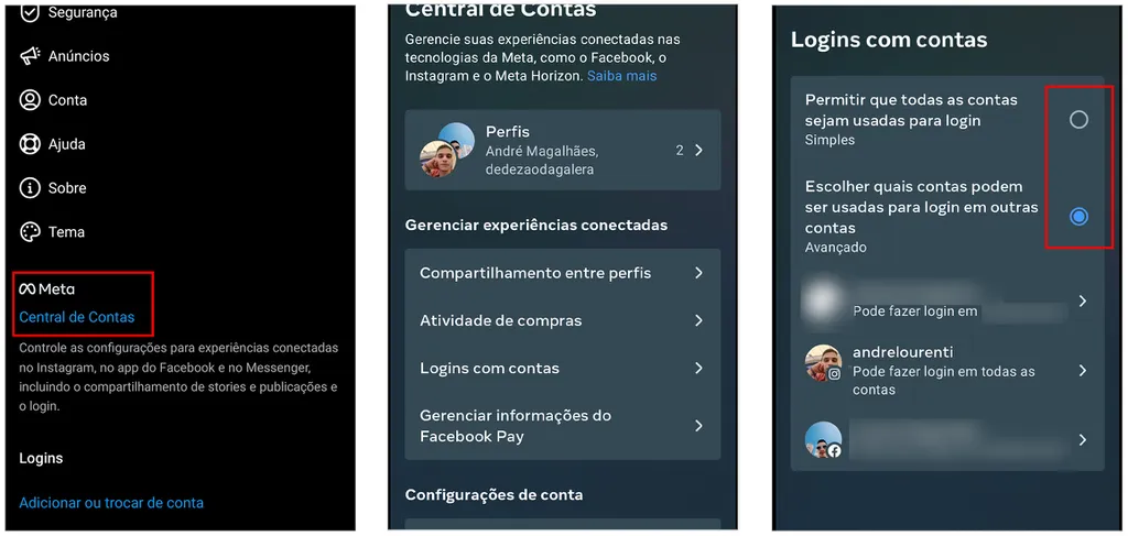 Modifique as opções de login único no Instagram (Captura de tela: André Magalhães)