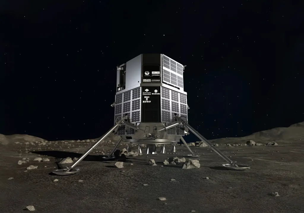 O lander Hakuto-R, da ispace, levará diferentes cargas úteis à Lua (Imagem: Reprodução/ispace)
