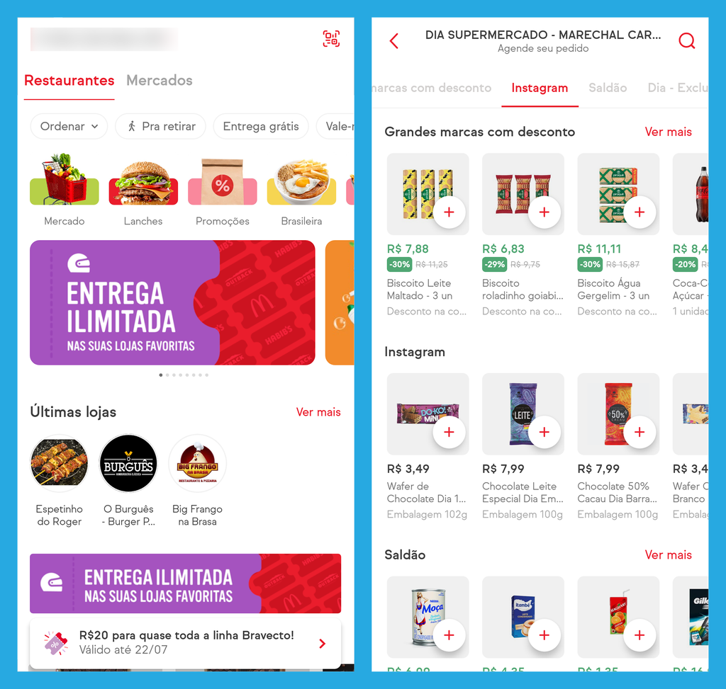 App faz entregas de pedidos em mercados e restaurantes (Imagem: André Magalhães/Captura de tela)