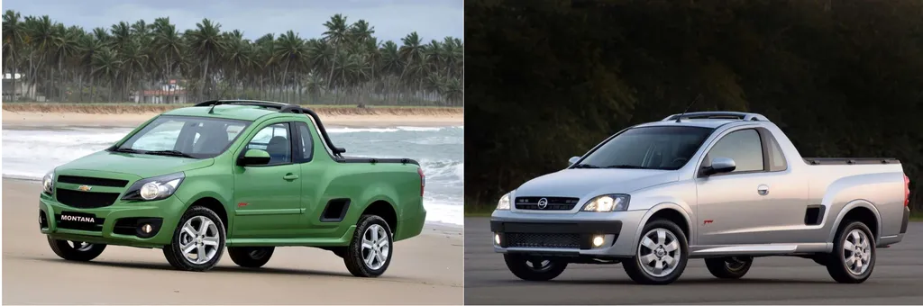 Primeira e segunda gerações da Chevrolet Montana são bem diferentes da atual (Imagens: Divulgação/Chevrolet)