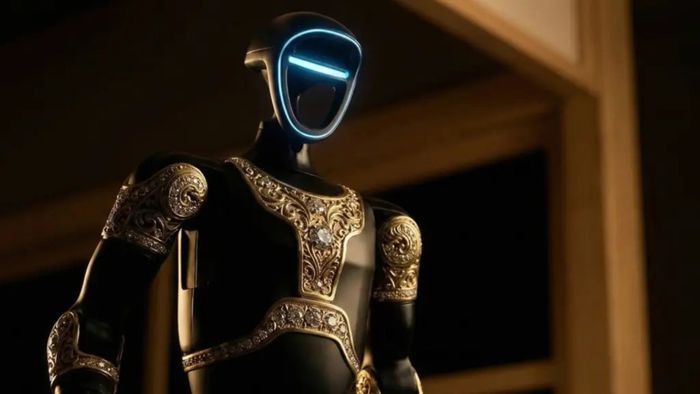 Robô humanoide luxuoso é vestido em ouro e tem vendas por encomenda