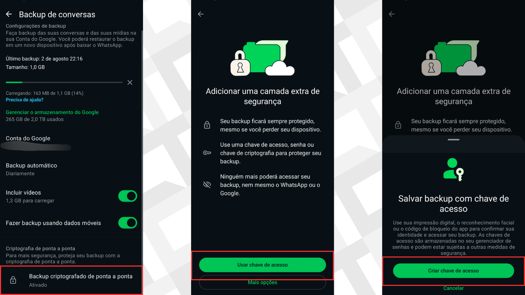 Como configurar os backups com passkeys (Imagem: Captura de tela/Bruno De Blasi/Canaltech)